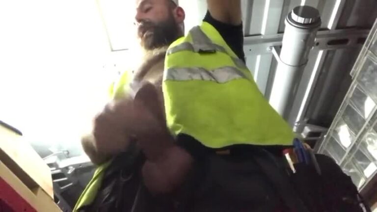 Dick Bear Shoots His Load In Hi Vis In The Back Of His Van