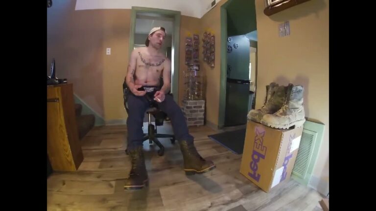 Blowing His Load Times On His Logger Boots